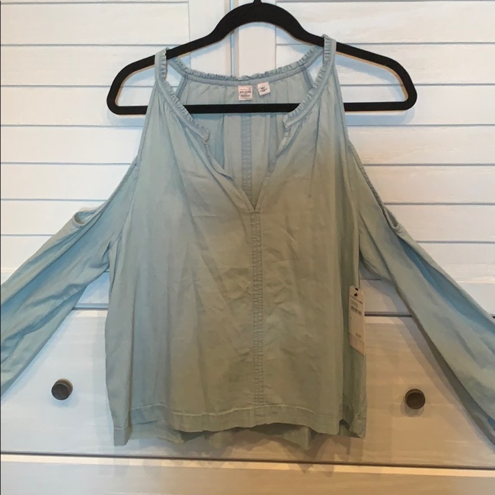 Denim long sleeve with cut out shoulders